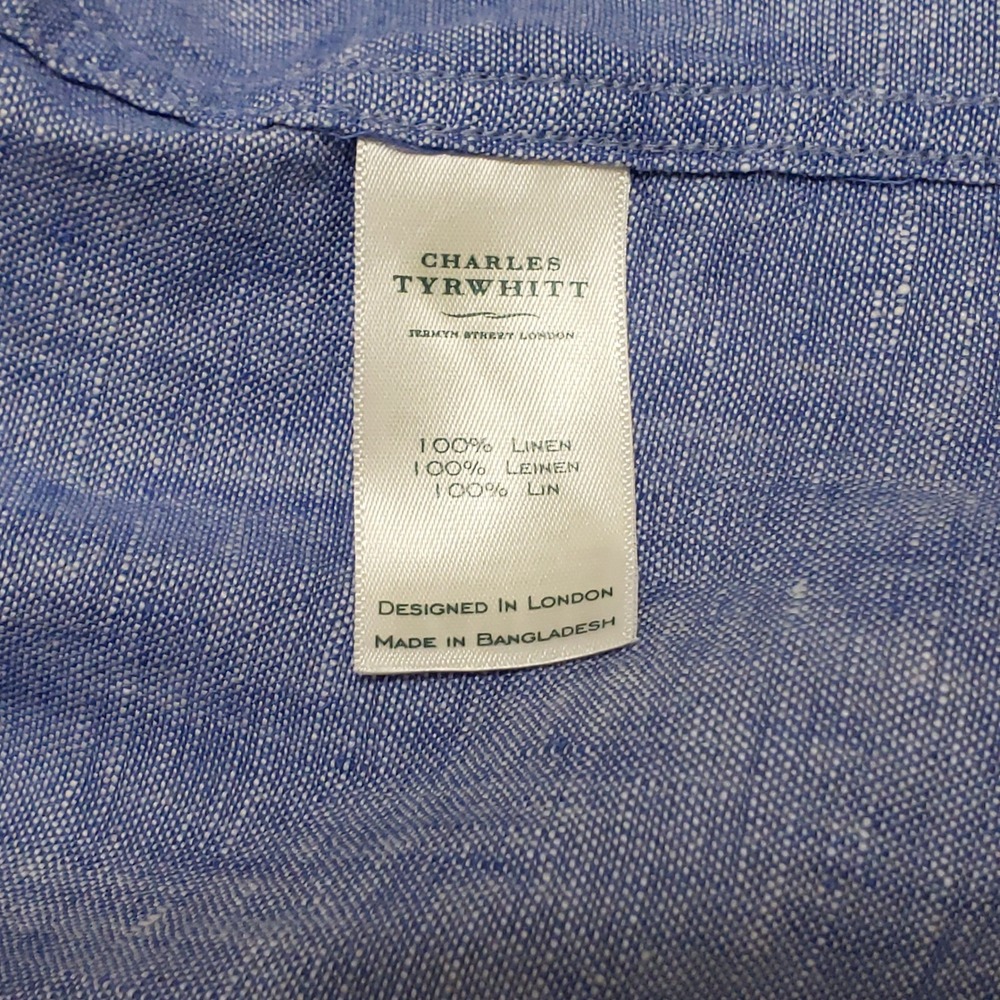 Charles Tyrwhitt Mens Large Classic Fit Blue 100% Linen Long Sleeve Button Shirt - Picture 6 of 11